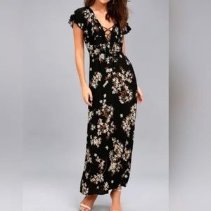 Amuse Society Alana Black Floral Maxi Dress Large